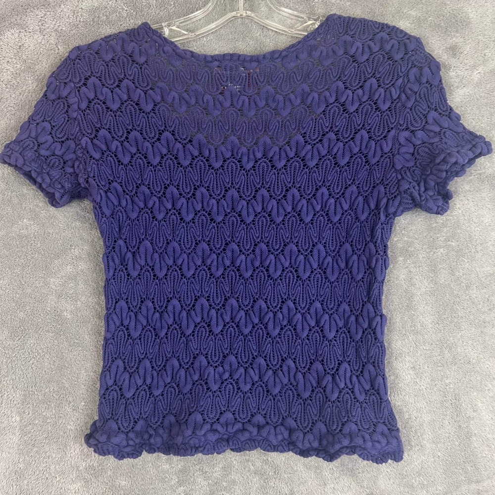 Vintage Baby Tee Womens S Crochet Knit Bubble Knit Y2KGrunge Whimsigoth - Picture 7 of 8